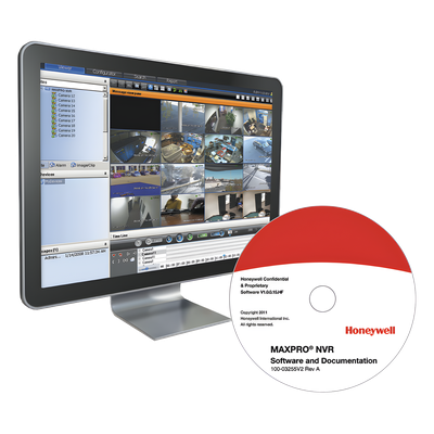 Software NVR para videovigilancia IP con licencia base de 4 canales, compatible con cámaras Honeywell y de terceros