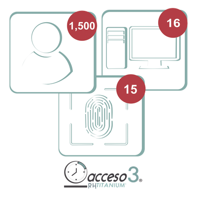 [BAJO PEDIDO] Licencia para software Acceso3 TITANIUM / 3 Años / 1500 Empleados / 16 reloj / 16 PC