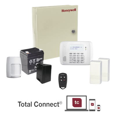 Kit de alarma residencial inalámbrico con panel de 8 zonas cableadas y hasta 40 inalámbricas, teclado con receptor RF, sensor de movimiento y contactos magnéticos