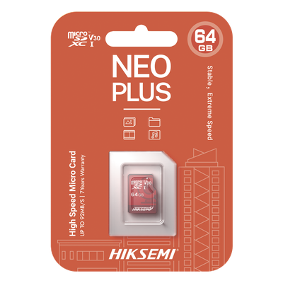 MicroSD HIKSEMI NEO Plus / 64 GB / 95 MB/s Lectura / 40 MB/s Escritura / Clase 10 U3 / TLC NAND / Especializada Para Videovigilancia 24/7 - Imagen 3