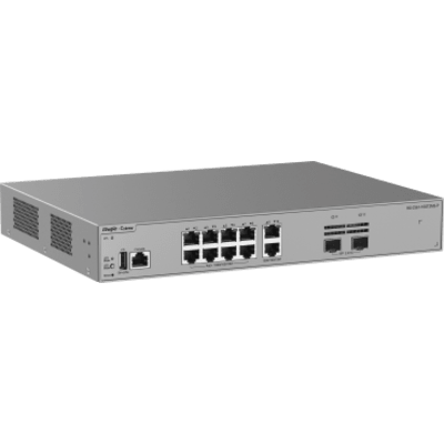 Switch Capa 3 / 10 Puertos Gigabit PoE+ / 2 Puertos SFP 2.5GE / Capacidad de Conmutación 30 Gbps / PoE Budget 125 W / Diseño sin Ventilador / Protección contra Sobretensiones 10 kV / VSU / OSPF / RIP / Línea Cybrey