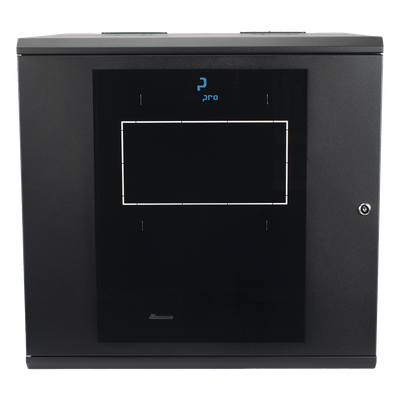 Gabinete Abatible de Pared (Con Marco Trasero) con Rack 19" de 12 Unidades. Ventana de Cristal Templado.