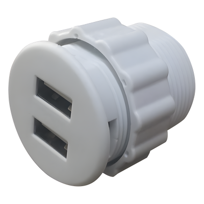Cargador USB Empotrable / 2 Puertos 5V 2A / Tensión Universal 100-240V / Cable 1.5 m (4.9 ft) / Operación 60°C