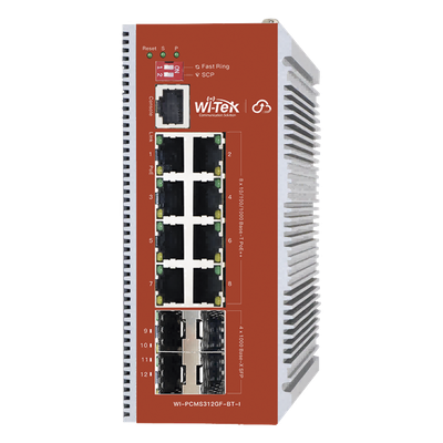 Switch L2+ PoE Industrial / Administración Cloud-Web-CLI / 8 Puertos PoE af/at/bt 100/1000 Mbps / 4 Puertos SFP Gigabit / Presupuesto PoE 460 W / Protocolo ERPS (redundancia enlaces)