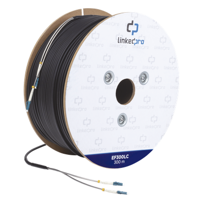 Carrete de Fibra Óptica Monomodo con Conectores LC-LC Duplex, Reforzada con Kevlar, de 300 Metros (984.25 Pies), Para Instalaciones Subterráneas por Tubería