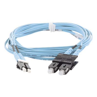 Jumper de Fibra Optica Multimodo 50/125 OM3, LC-SC Duplex, OFNR (Riser), Color Aqua, 3 Metros (9.84 Pies)