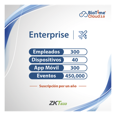 LICENCIA ENTERPRISE BIOTIME CLOUD 2.0  / 300 USUARIOS / 40 DISPOSITIVOS (Licencia Anual)