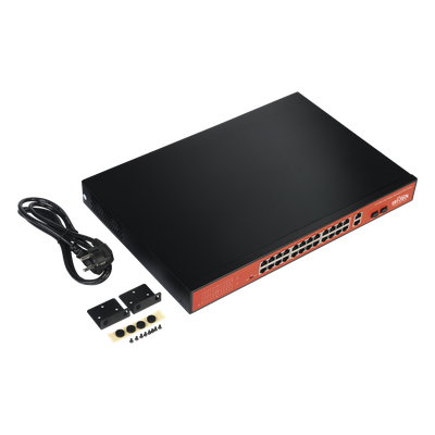 Switch PoE (802.3af/at/bt) / No administrable de largo alcance / Hasta 250m / Con 24 x 10/100Mbps + 2 x SFP Gigabit Combo / 250 W - Imagen 4