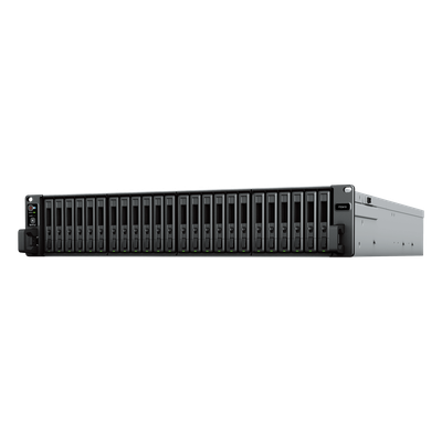Servidor de Almacenamiento FlashStation FS3410 | 24 Bahías SSD SATA 2.5" | Intel Xeon D-1541 8 Núcleos | 16 GB RAM (Ampliable a 128 GB) | 356,500 IOPS Lectura | 129,400 IOPS Escritura | 4 Puertos 1GbE + 2 Puertos 10GbE 