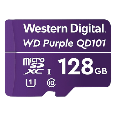 Memoria microSD de 128 GB PURPLE, Especializada Para Videovigilancia, 10 VECES MAYOR DURACIÓN, 3 AÑOS DE GARANTIA