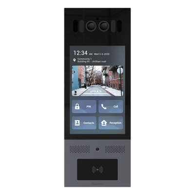 Frente de Calle Antivandálico IK10 / Incluye montaje / Administración 100% en la Nube / Notificación a APP / Llamada Telefónica / ANDROID / SIP / ONVIF /Reconocimiento Facial / QR y PIN para Visitas / IP66 / Bluetooth / NFC