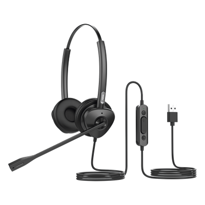 Diadema binaudal (duo) con tecnología antishock para teléfonos IP FANVIL USB con micrófono de cancelación de ruido, larga durabilidad 