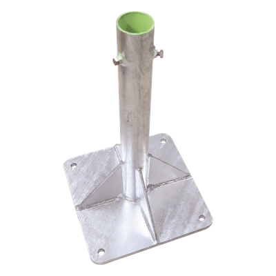 Base para Mástil Hasta 2" con Opresores, Base de 30 x 30 cm y Tubo de 50 cm Ced. 30. Galv. Inmersión.