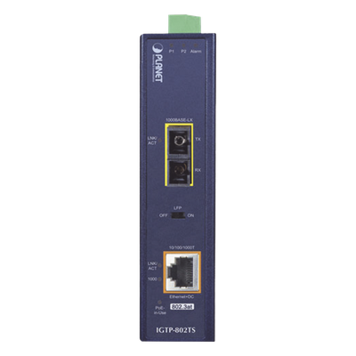 Convertidor de Medios Industrial PoE+ 1000BASE-LX a 10/100/1000BASE-T 802.3at (SC,SM) -20 km - Imagen 4
