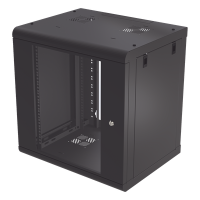 Gabinete de Pared de 12U con Puerta de Cristal Templado, 479.5 mm de Profundidad, Rack de 19'', Acero Reforzado Color Negro.