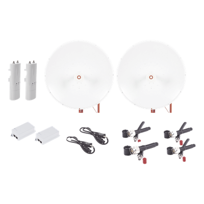 Kit completo de radio C5C con Antena TXP4865D34DP de 34 dBi, Frecuencia (4.9-6.5 GHz), para hasta 65 km, PoE, cable de alimentación y Jumpers Incluidos