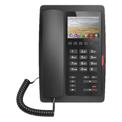 Teléfono IP Hotelero / Pantalla LCD Color 3.5" / 2 Líneas SIP / 6 Teclas Programables Hotline / Puerto USB Carga / PoE 802.3af / Personalizable con Logo Hotel - Imagen 3