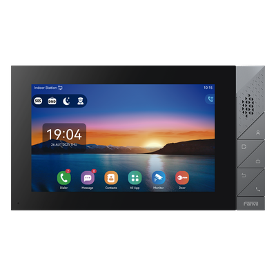 Monitor IP/SIP para interior con Android, Wi-Fi, Bluetooth, pantalla táctil de 7", audio de 2 vías, PoE, 8 interfaces de entrada de alarma.