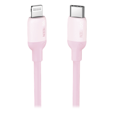Cable USB-C a Lightning / Certificado MFi / 1 Metro / Adecuado para iPhone, iPad, iPod / Carga Rápida PD 20W /  Sincronización de Datos de hasta 480 Mbps / Goma de Silicona y  TPE. / Suave al Tacto / Color Pink
