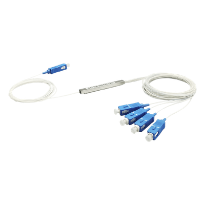 Splitter (Divisor Óptico) tipo PLC, de 1x4, conectores SC/UPC 