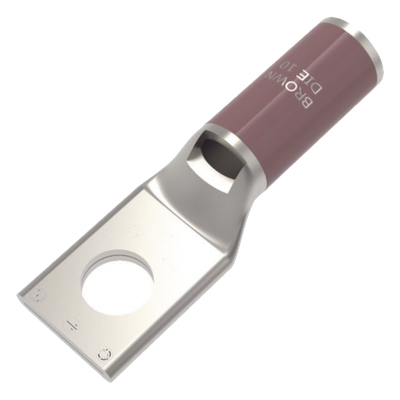 Zapata Terminal de Compresión de Cobre Electrolítico Estañado de Cañón Corto para Tornillo de 1/2" y Calibre 2 AWG.