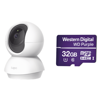 Kit de Cámara IP Wi-Fi / Incluye 1 Pieza Modelo TAPOC200 / 2 Megapixel / Audio Doble Vía /  Utiliza La App Tapo / 1 Memoria Micro SD Modelo  Mod WD32MSD  