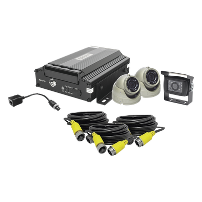KIT DVR PARA VEHICULO /  INCLUYE /  CÁMARAS PARA INTERIOR /  CÁMARA PARA EXTERIOR, / 2MP AHD /  CABLES EXTENSORES / ADAPTADOR LAN.