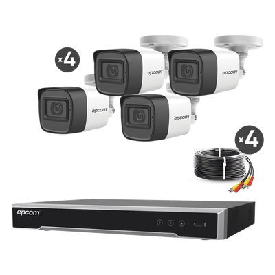 Kit TURBOHD 5 Megapixel / DVR 4 Canales / 4 Cámaras de 5 Megapixel con Micrófono Integrado / 4 Cables 18 Metros / Fuente de Poder Profesional 