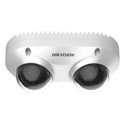 PanoVu Series / Lente Dual de 5 Megapixel / 2 Lentes Fijos de 2.8 mm / Recomendado para Pasillos o Esquinas / IP67 / IK10 / PoE / WDR 120 dB / 10 mts IR / Entrada y Salida de Audio y Alarma / MicroSD