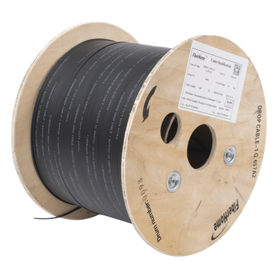 Carrete de 1 km de Fibra Óptica Drop, Interior/Exterior G.657A2 Monomodo de 1 Hilo (Unifibra), Dieléctrica, Forro Negro