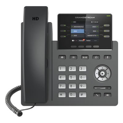Teléfono IP Grado Operador, 3 líneas SIP con 6 cuentas, puertos Gigabit,PoE,  pantalla a color 2.4", codec Opus, IPV4/IPV6 con gestión en la nube GDMS
