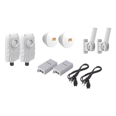 Kit de 2 radios B5X con 2 antenas de (16 dBi), rango de frecuencia extendida (4.9 a 6.4 GHz),  incluye inyector POE, cable de alimentación y 2 FLEXIMOUNT-XL para alineación, distancia de hasta 4 km