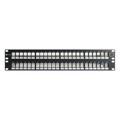 Patch Panel UTP Keystone de 48 Puertos Modular (Vacío), Plano, 2UR, Compatible con Jacks Keystone UTP Z-MAX y MAX