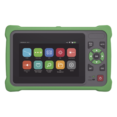 OTDR Touch para Pruebas en los Enlaces de Fibra Óptica / Longitudes de Onda 1310nm y 1550nm / Función VFL 10mW / Función OPM / Función de Mapeo de Cables de Red RJ45 / Recargable / Distancia de Prueba de hasta 260 Kilóme