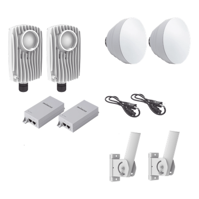 Kit de 2 radios C6X con 2 antenas de (16 dBi), rango de frecuencia extendida (5.1 a 6.4 GHz),  incluye inyector POE, cable de alimentación y 2 FLEXIMOUNT-XL para alineación