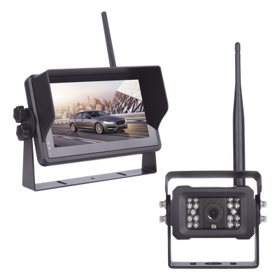 Sistema Profesional Inalámbrico de Cámara de Reversa Infrarroja y Monitor Touch de 7" para Vehículos de Trabajo y Montacargas 