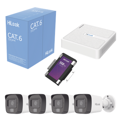 Kit IP 2 Megapixel / NVR de 8 Canales con 8 Puertos PoE / 4 Cámaras IP Bala para Exterior / Micrófono Integrado / Bobina de Cable de 305 mts / SSD 1 TB