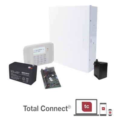 Kit de panel de alarma cableado VISTA-48LA con teclado alfanumérico, receptor RF integrado, batería y transformador