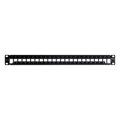 Patch Panel TERA-MAX Blindado de 24 Puertos, Modular (Vacío), Plano, Color Negro, 1UR