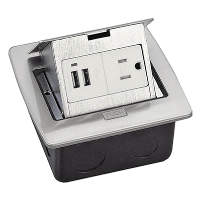 Caja de piso cuadrada con 2 puertos USB y contacto eléctrico (11000-21203)
