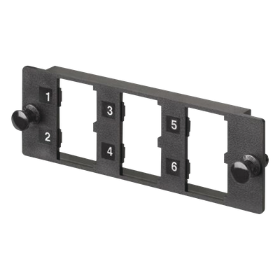 Placa Modular FAP de 6 Puertos Mini-Com, Acepta Módulos de Fibra Óptica, Cobre o Audio y Video, Color Negro