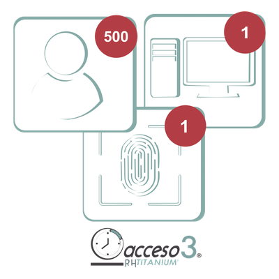 [BAJO PEDIDO] Licencia de 3 años para software Acceso3 TITANIUM  / 500 Empleados / 1 reloj / 1 PC / Compatible con SISTEMAS DE NOMINA