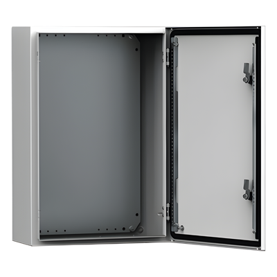 Gabinete de Uso Exterior MAS 600 x 600 x 210 mm NEMA 4/12/13; IP66; IK10 de Acero Dulce 1.5 mm con Platina de Montaje Incluida Color Gris Claro