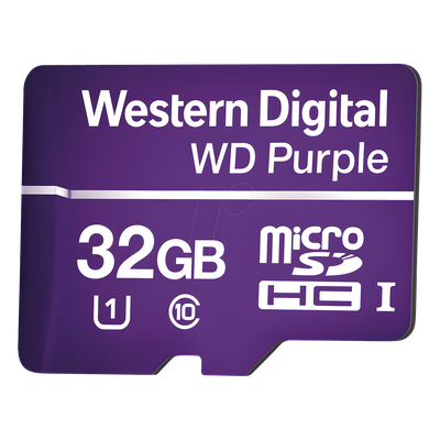 Memoria microSD de 32GB PURPLE, Especializada Para Videovigilancia, 10 VECES MAYOR DURACIÓN, 3 AÑOS DE GARANTIA