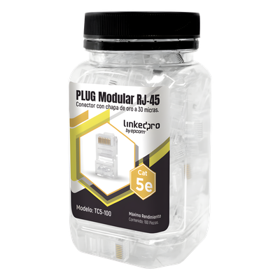 Bote con 100 Piezas de Plug Modular RJ45 Cat5e sin Blindaje, Chapado de Oro a 30 Micras para Durabilidad Extrema