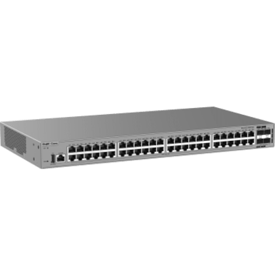 Switch de Acceso Gigabit / 48 Puertos 10/100/1000BASE-T / 4 Puertos SFP+ 1GE/2.5GE/10GE / Capacidad 176 Gbps / Capa 3 / VSU / 1 RU / Alimentación Fija AC / Línea Cybrey