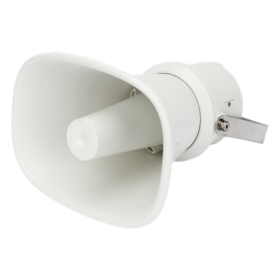 Bocina (Altavoz IP ) | Tipo Trompeta | 25 Watts | No requiere amplificador | 24VCD | Exterior IP67 | Metal | Entrada de alarma | Voceo en tiempo real | Calendarización de audios | Síntesis de Voz (TTS)
