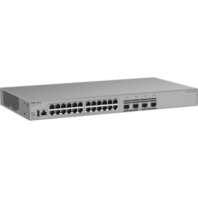 Switch de Acceso Capa 3 / 24 Puertos Gigabit PoE+ / 4 Puertos SFP 2.5GE / 370W PoE / VSU / OSPF / RIP / Protección contra Sobretensiones 10kV / Ventilador Fijo / Línea Cybrey