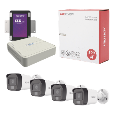 Kit IP 4 Megapixel / NVR de 4 Canales / 4 Cámaras IP Dual light y Microfono Integrado / Bobina de Cable de 100 mts / Disco Duro 1 TB