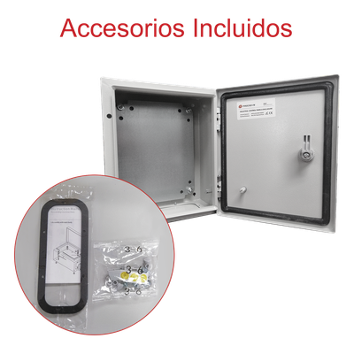 Gabinete de Acero IP66 Uso en Intemperie (250 x 300 x 150 mm) con Placa Trasera Interior Metálica y Compuerta Inferior Atornillable (Incluye Chapa y Llave T). - Imagen 8